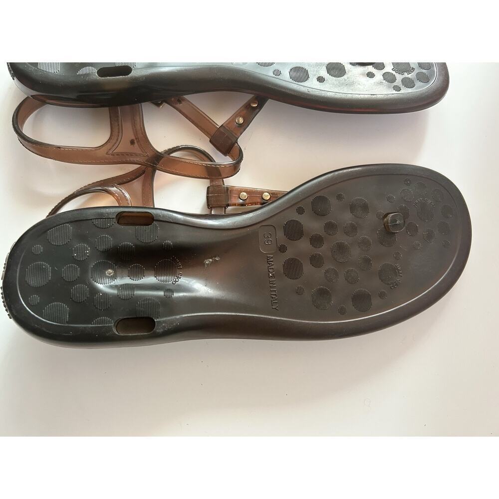 Jimmy Choo Brown Leopard Print Jelly Sandals T-Strap Flat Size 39 Made in Italy - Picture 8 of 9